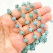 Blue Chalcedony Round Shape Oxidized Wire Chain.
